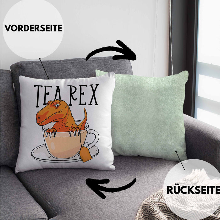 Dinosaurier Kissen mit Füllung 40x40 Geschenk Tea Rex Kissen mit Füllung 40x40 Geschenk Dino T-Rex Geschenk Für Jungs (Grau) Grün Trendation