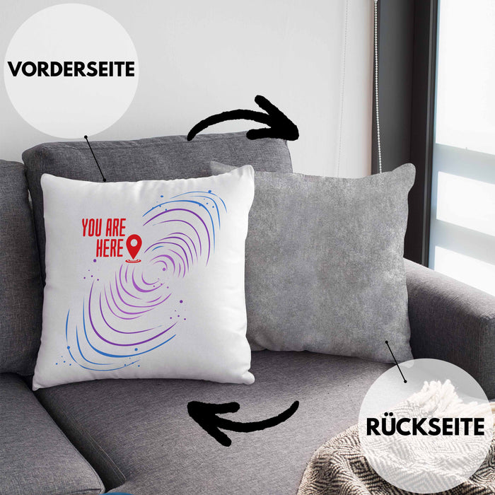 Lustige Galaxie-Kissen mit Füllung 40x40 Spruch "You Are Here" Geschenk für Weltraumliebhaber (Grau) Grau Trendation