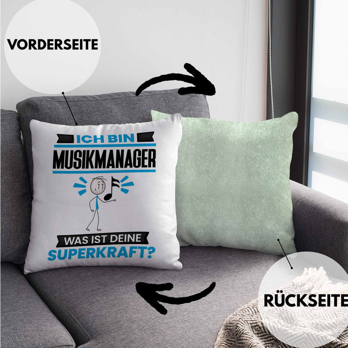 Musikmanager Kissen mit Füllung 40x40 Geschenk für Musikmanager Geburtstag Lustiger Spruch Was Ist Deine Superkraft (Grau) Grün Trendation