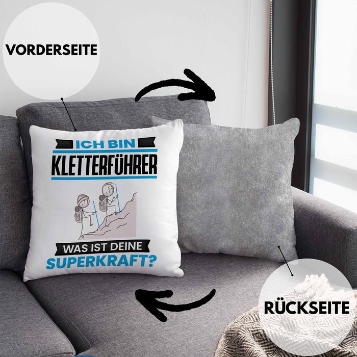 Kletterführer Kissen mit Füllung 40x40 Geschenk für Kletterführer Geburtstag Lustiger Spruch Was Ist Deine Superkraft (Grau) Grau Trendation