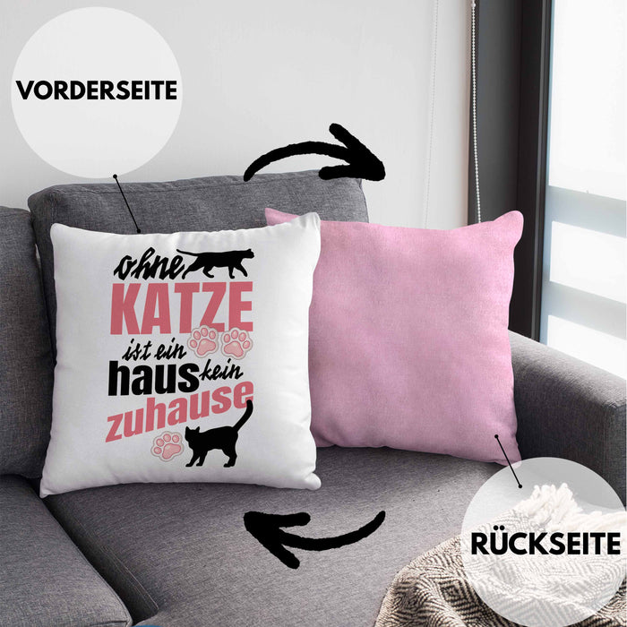Katze Kissen mit Füllung 40x40 Katzenbesitzer Geschenk Katzen Geschenkidee Lustige Kissen mit Füllung 40x40 mit Spruch Kater Katzenmama (Grau) Rosa Trendation
