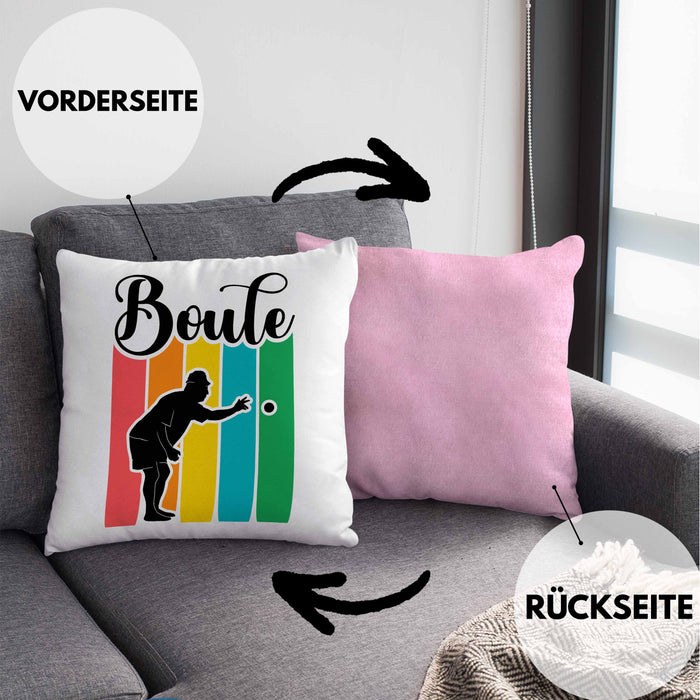 Boule Kissen mit Füllung 40x40 Geschenk Boule-Spieler Geschenkidee Spruch Vintage Boule Grafik (Grau) Rosa Trendation