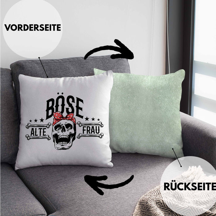 Lustige Kissen mit Füllung 40x40 Geschenk für Böse Alte Frau Rock Biker (Grau) Grün Trendation