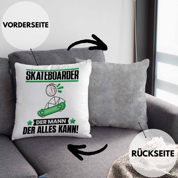 Skateboarder Kissen mit Füllung 40x40 Geschenk für Skateboarder Der Mann Der Alles Kann Geschenkidee zum Geburtstag (Grau) Grau Trendation