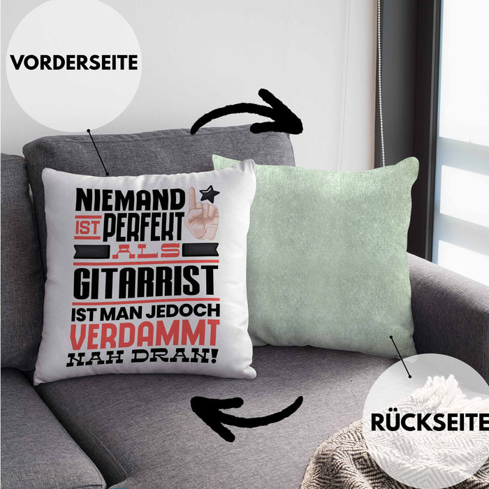 Gitarrist Geschenk Kissen mit Füllung 40x40 Lustige Geschenkidee für Gitarrist Geburtstag Niemand Ist Perfekt Aber Als Gitarrist Ist Man Nah Dran (Grau) Grün Trendation