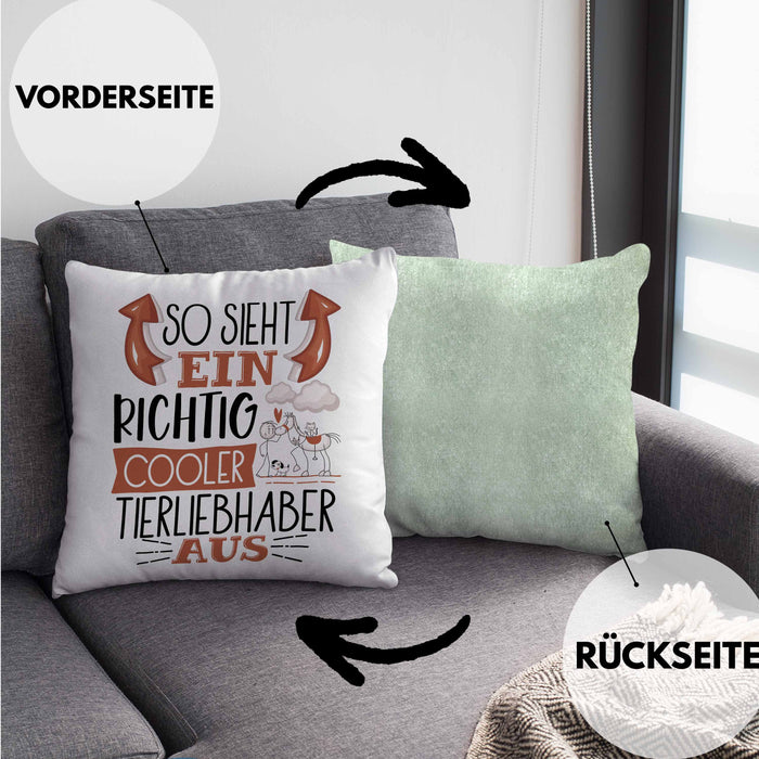 So Sieht Ein Richtig Cooler Tierwohlhaber Aus Geschenk Kissen mit Füllung 40x40 Lustiger Spruch Geschenkidee (Grau) Grün Trendation