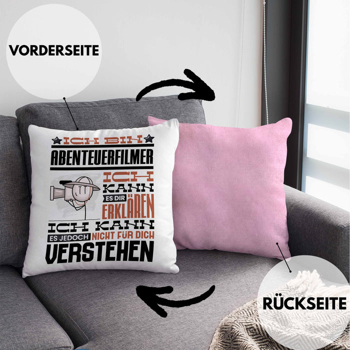 Abenteuerfilmer Geschenk Kaffee-Kissen mit Füllung 40x40 Geschenkidee für Abenteuerfilmer Ich Bin Abenteuerfilmer Ich Kann Es Dir Erklären Jedoch Nicht Für Dich Verstehen Spruch Lustig (Grau) Rosa Trendation