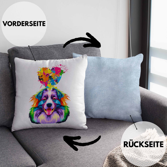 Australian Shepherd Herz Farbe Besitzer Kissen mit Füllung 40x40 Geschenk Lustiger Spruch Geschenkidee Australian Shepherd Liebhaber (Grau) Blau Trendation