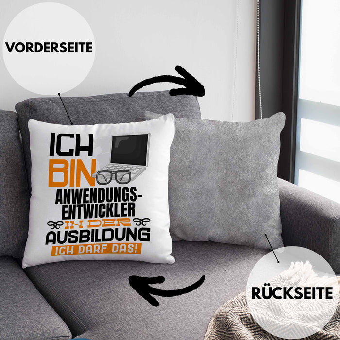 Anwendungsentwickler Ausbildung Kissen mit Füllung 40x40 Geschenk Ich Bin Anwendungsentwickler In Der Ausbildung Ich Darf Das Geschenkidee Spruch (Grau) Grau Trendation