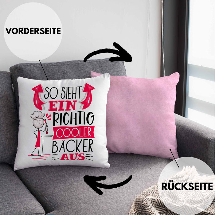 Bäcker Kissen mit Füllung 40x40 Geschenk So Sieht Ein RIchtig Cooler Bäcker Aus Geschenkidee Lustiger Spruch Geburtstag (Grau) Rosa Trendation