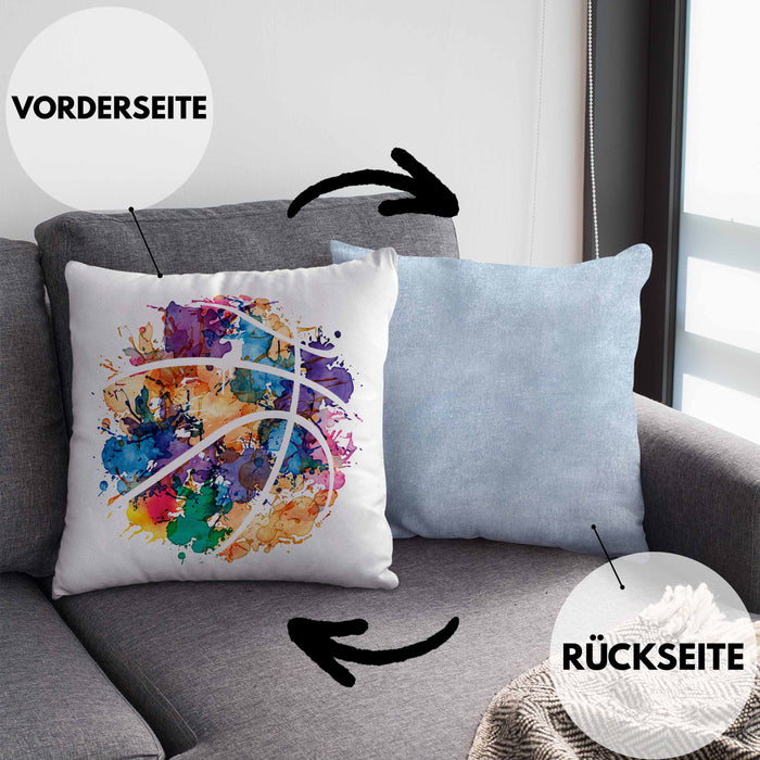 Basketball Kissen mit Füllung 40x40 Geschenk für Basketballspieler Basketball Trainer Coach (Grau) Blau Trendation