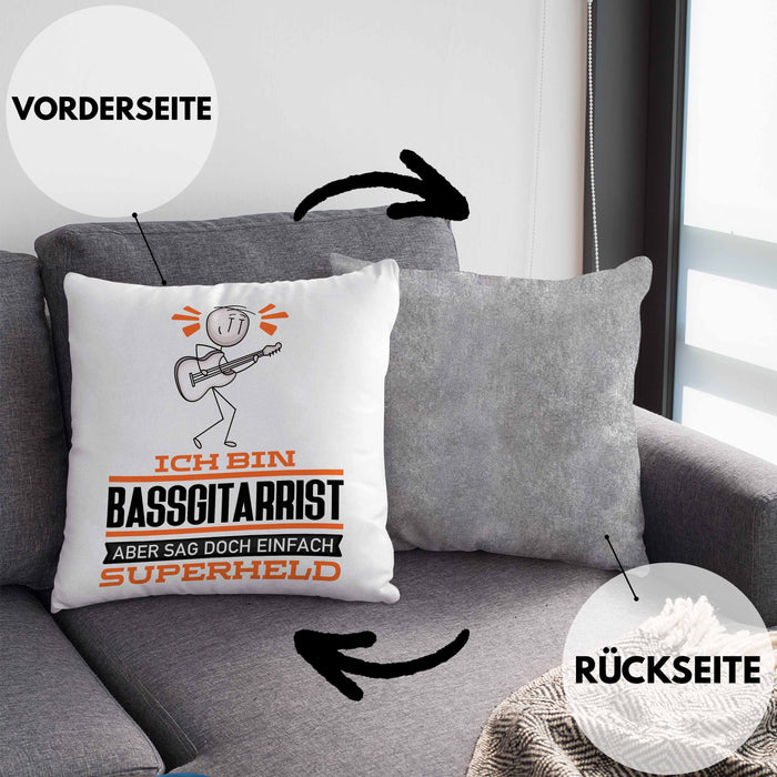 Bassgitarrist Geschenk Kissen mit Füllung 40x40 Ich Bin Bassgitarrist Aber Sag Doch Einfach Superheld Lustige Geschenkdiee für Bassgitarrist (Grau) Grau Trendation
