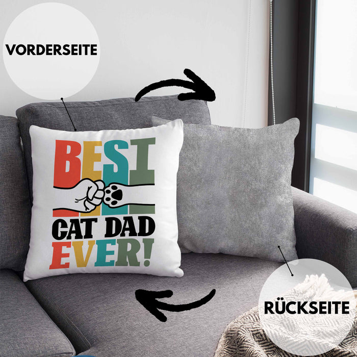 Geschenk für besten Katzenvater: "Best Cat Dad Ever" Kissen mit Füllung 40x40 Vatertag (Grau) Grau Trendation