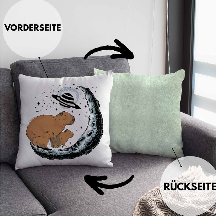 Galaxie Capybara Kissen mit Füllung 40x40 Capybara Tier Geschenk für Capybara Liebhaber (Grau) Grün Trendation