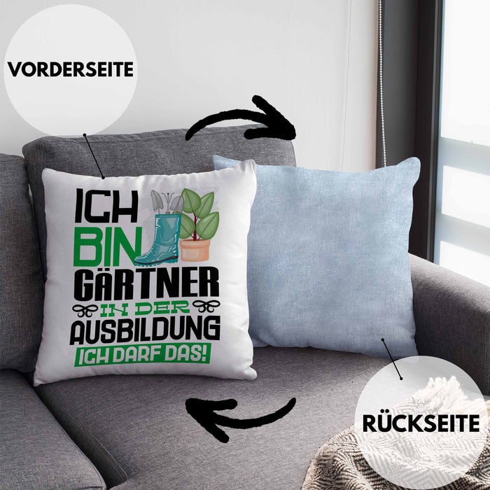 Gärtner Ausbildung Kissen mit Füllung 40x40 Geschenk Ich Bin Gärtner In Der Ausbildung Ich Darf Das Geschenkidee Spruch (Grau) Blau Trendation