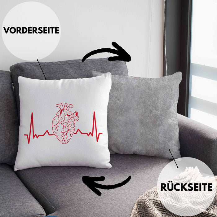 Kardiologe Geschenk Kissen mit Füllung 40x40 Herzschlag Ekg Herz Kardiologie (Grau) Grau Trendation