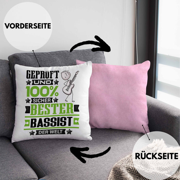 Bassist Geschenk Lustiger Spruch für Bassist Geschenkidee Bester Bassist Der WeltKissen mit Füllung 40x40 (Grau) Rosa Trendation