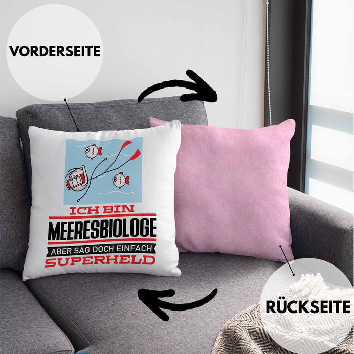 Meeresbiologe Geschenk Kissen mit Füllung 40x40 Ich Bin Meeresbiologe Aber Sag Doch Einfach Superheld Lustige Geschenkdiee für Meeresbiologe (Grau) Rosa Trendation
