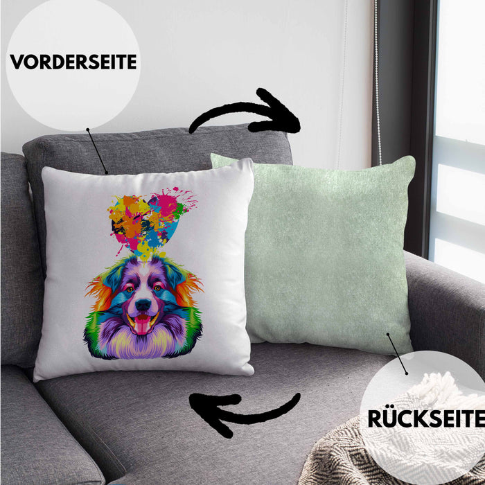 Australian Shepherd Herz Farbe Besitzer Kissen mit Füllung 40x40 Geschenk Lustiger Spruch Geschenkidee Australian Shepherd Liebhaber (Grau) Grün Trendation