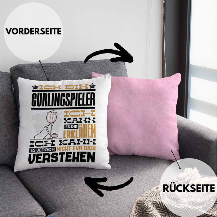 Curlingspieler Geschenk Kaffee-Kissen mit Füllung 40x40 Geschenkidee für Curlingspieler Ich Bin Curlingspieler Ich Kann Es Dir Erklären Jedoch Nicht Für Dich Verstehen Spruch Lustig (Grau) Rosa Trendation