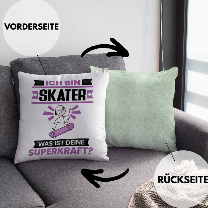 Skater Kissen mit Füllung 40x40 Geschenk für Skater Geburtstag Lustiger Spruch Was Ist Deine Superkraft (Grau) Grün Trendation