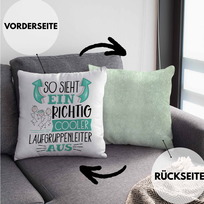 So Sieht Ein Richtig Cooler Laufgruppenleiter Aus Geschenk Kissen mit Füllung 40x40 Lustiger Spruch Geschenkidee (Grau) Grün Trendation