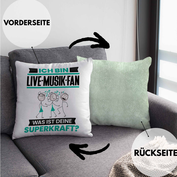 Live-Musik-Fan Kissen mit Füllung 40x40 Geschenk für Live-Musik-Fan Geburtstag Lustiger Spruch Was Ist Deine Superkraft (Grau) Grün Trendation