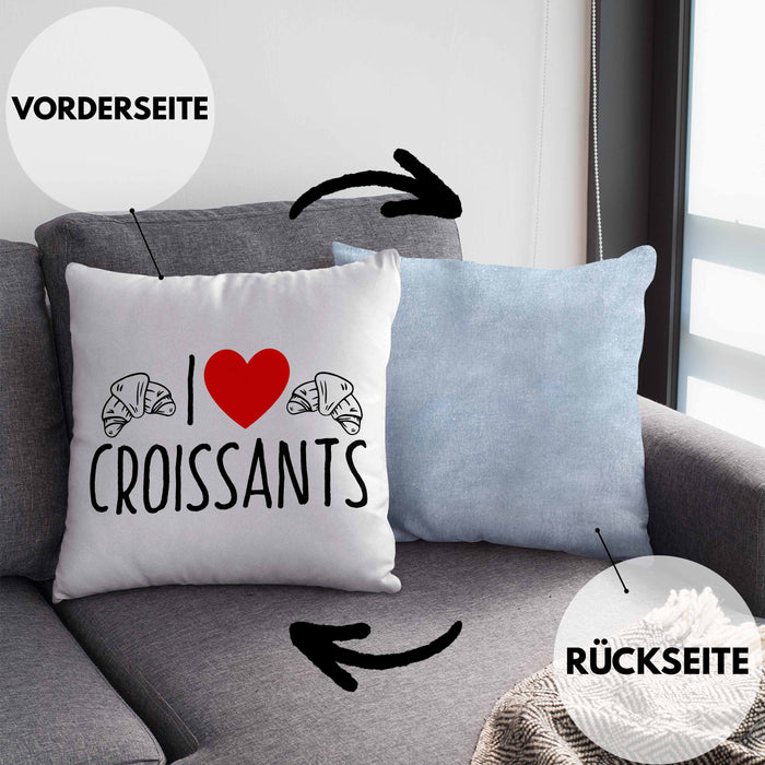 Kissen mit Füllung 40x40 "I Love Croissants" Lustiges Geschenk für Croissant-Liebhaber Frankreich (Grau) Blau Trendation