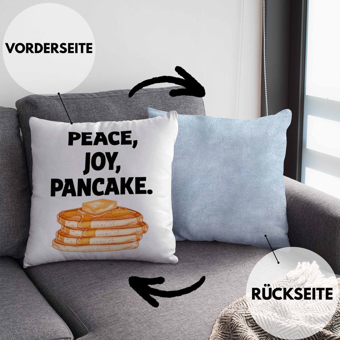 Peace Joy Pancake Kissen mit Füllung 40x40 Geschenk Pfannkuchen Eierkuchen Liebhaber (Grau) Blau Trendation