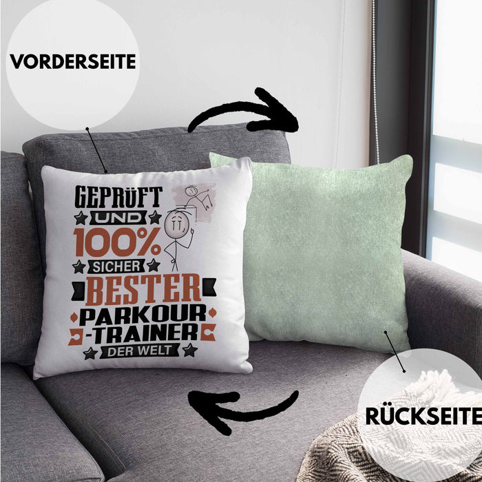 Parkour-Trainer Geschenk Lustiger Spruch für Parkour-Trainer Geschenkidee Bester Parkour-Trainer Der WeltKissen mit Füllung 40x40 (Grau) Grün Trendation