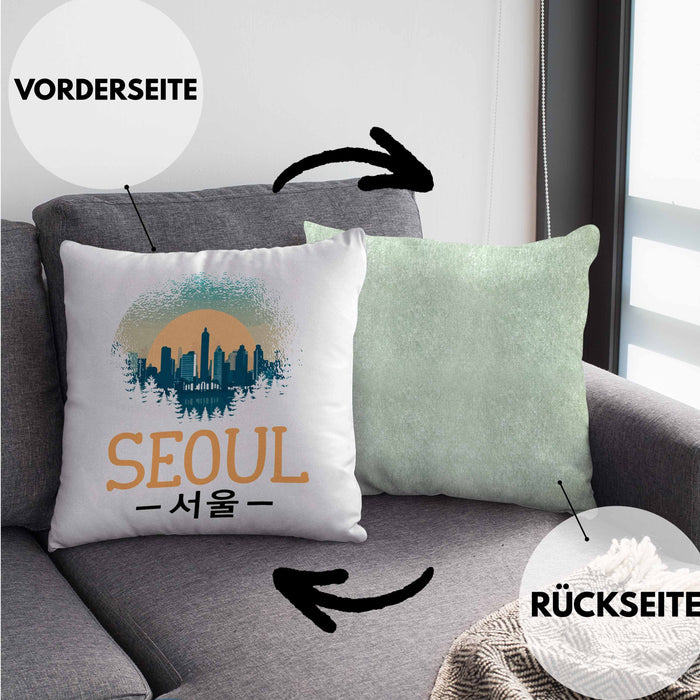 Seoul Kissen mit Füllung 40x40 Geschenk Südkorea South Korea Kpop (Grau) Grün Trendation