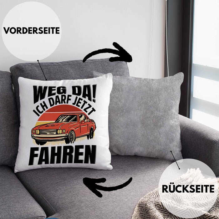 Führerschein Bestanden Geschenk Kissen mit Füllung 40x40 Führerscheinprüfung Bestanden Geschenkidee Weg Da Ich Darf Jetzt Fahren (Grau) Grau Trendation