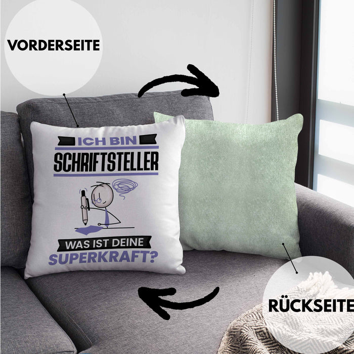 Schriftsteller Kissen mit Füllung 40x40 Geschenk für Schriftsteller Geburtstag Lustiger Spruch Was Ist Deine Superkraft (Grau) Grün Trendation