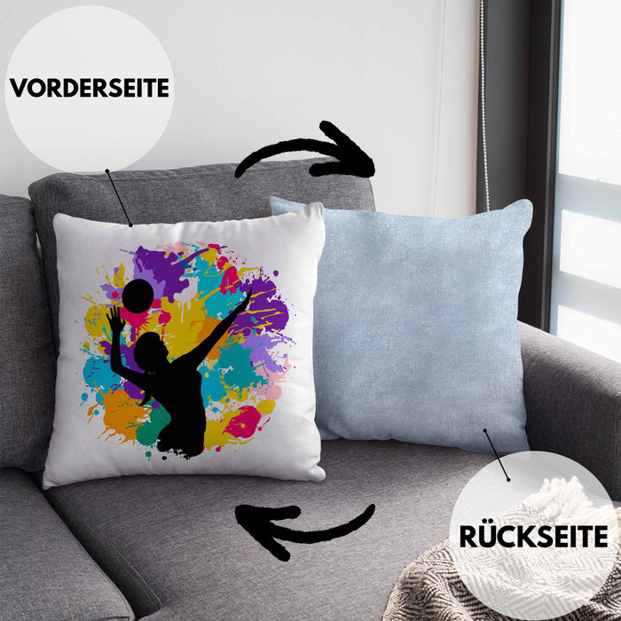 Volleyball Geschenk Kissen mit Füllung 40x40 Grafik Coach Herren Mädchen Kaffee Zubehör Volleyball-Spieler Spielerin (Grau) Blau Trendation