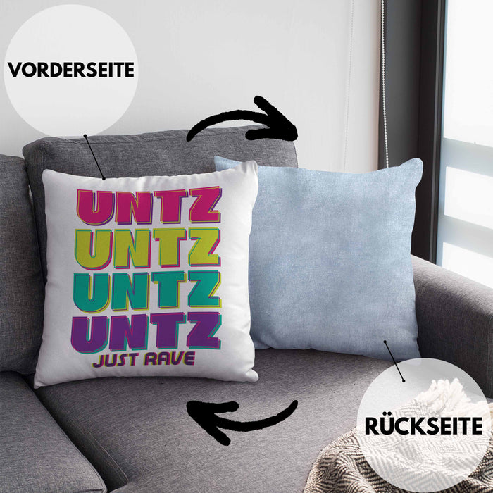 Untz Untz Untz Just Rave Kissen mit Füllung 40x40 Geschenk Techno Geschenkidee Raver Geburtstag (Grau) Blau Trendation