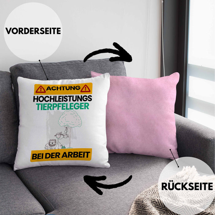 Tierpfleger Kissen mit Füllung 40x40 Geschenk Lustiger Spruch Geschenkidee für Tierpfleger Achtung Hochleistungs Tierpfleger Bei Der Arbeit (Grau) Rosa Trendation