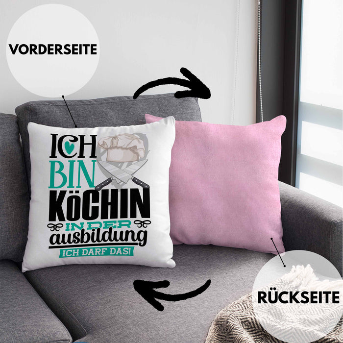 Köchin Ausbildung Start Geschenk Kissen mit Füllung 40x40 Ich Bin Köchin In Der Ausbildung Ich Darf Das Geschenkidee (Grau) Rosa Trendation