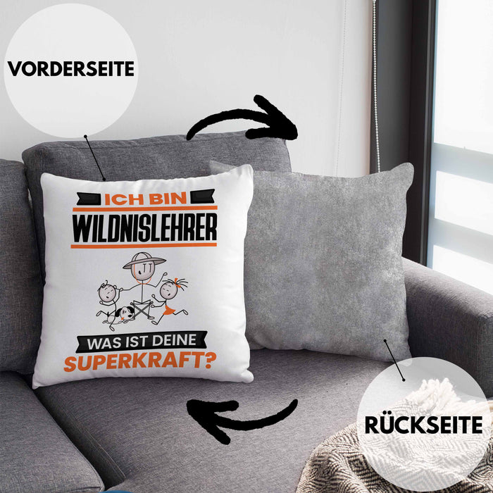 Wildnislehrer Kissen mit Füllung 40x40 Geschenk für Wildnislehrer Geburtstag Lustiger Spruch Was Ist Deine Superkraft (Grau) Grau Trendation