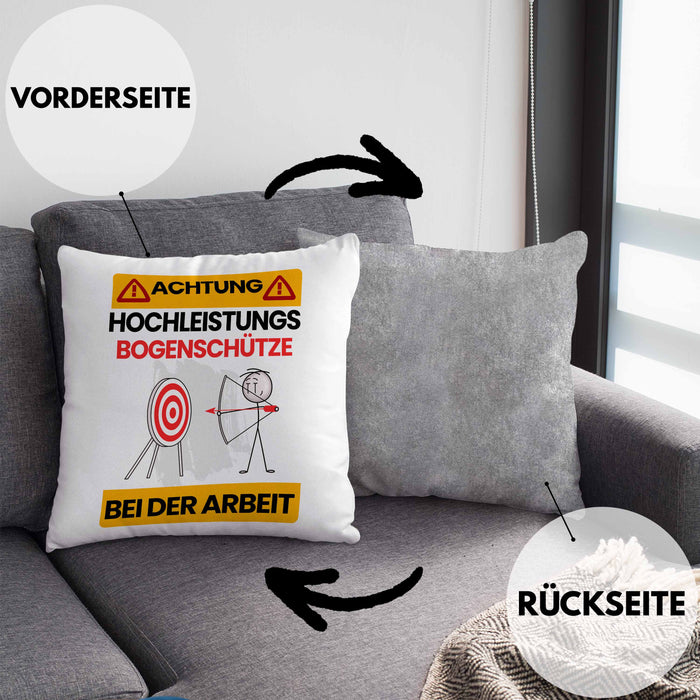 Bogenschütze Kissen mit Füllung 40x40 Geschenk Lustiger Spruch Geschenkidee für Bogenschütze Achtung Hochleistungs Bogenschütze Bei Der Arbeit (Grau) Grau Trendation