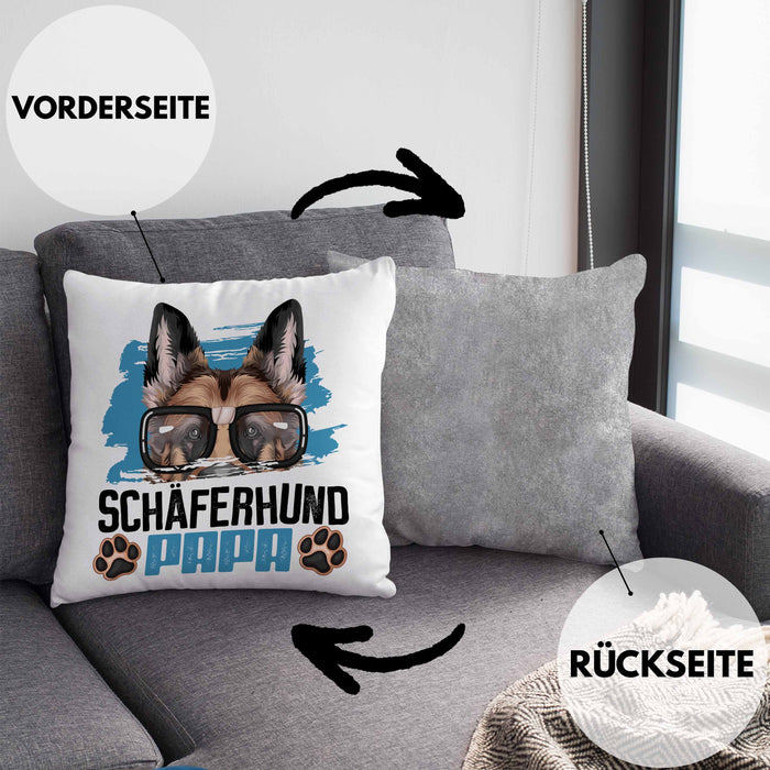 Schäferhund Papa Besitzer Kissen mit Füllung 40x40 Geschenk Lustiger Spruch Geschenkidee Schäferhund Liebhaber (Grau) Grau Trendation