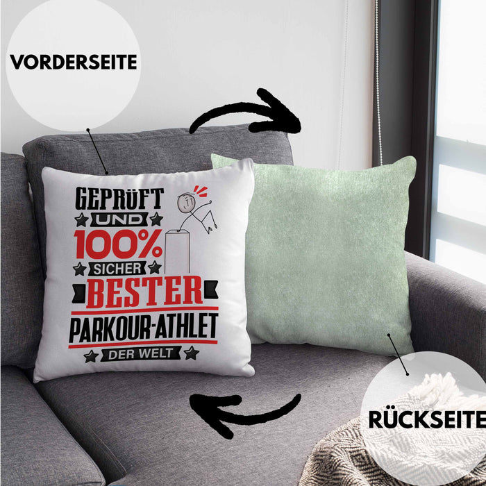 Parkour-Athlet Geschenk Lustiger Spruch für Parkour-Athlet Geschenkidee Bester Parkour-Athlet Der WeltKissen mit Füllung 40x40 (Grau) Grün Trendation