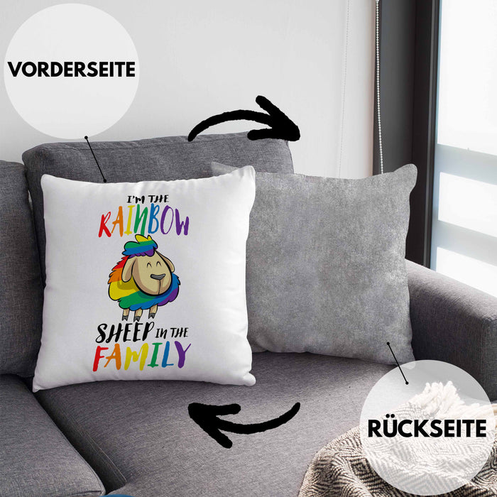 Lustige LGBTQ-Kissen mit Füllung 40x40 mit dem Spruch "I'm The Rainbow Sheep In The Family" Schwule Lesben (Grau) Grau Trendation