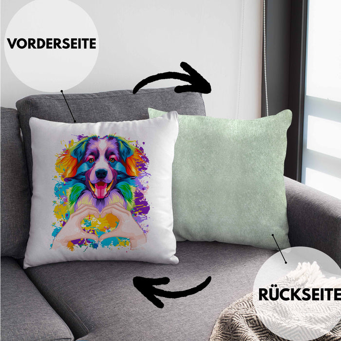 Border Collies Besitzer Farbe Love Kissen mit Füllung 40x40 Geschenk Lustiger Spruch Geschenkidee Border Collies Besitzerin (Grau) Grün Trendation