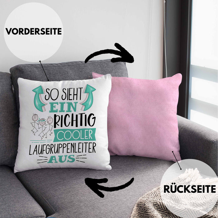So Sieht Ein Richtig Cooler Laufgruppenleiter Aus Geschenk Kissen mit Füllung 40x40 Lustiger Spruch Geschenkidee (Grau) Rosa Trendation