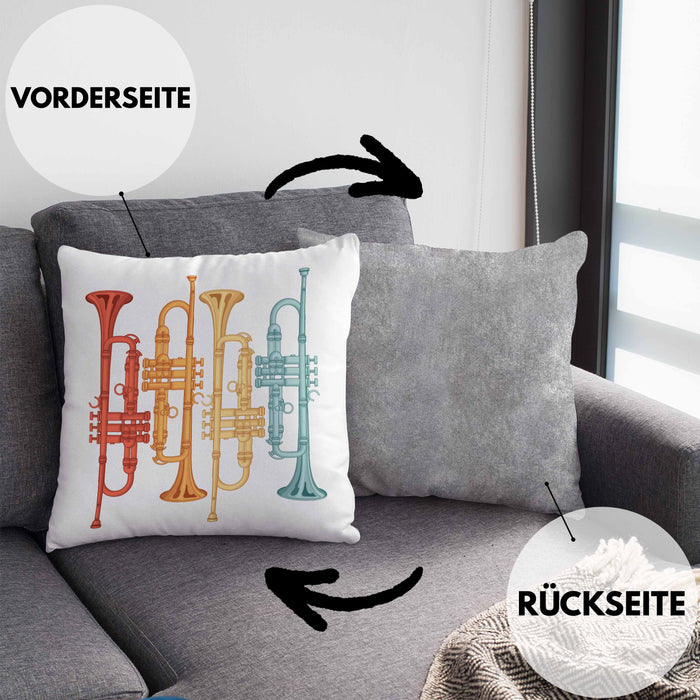 Trompete Kissen mit Füllung 40x40 Geschenk für Posaunist Posaune Retro Grafik (Grau) Grau Trendation