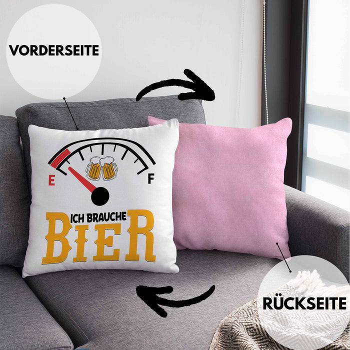 Kissen mit Füllung 40x40 Ich Brauche Bier Lustiges Biertrinker Party Geschenk (Grau) Rosa Trendation