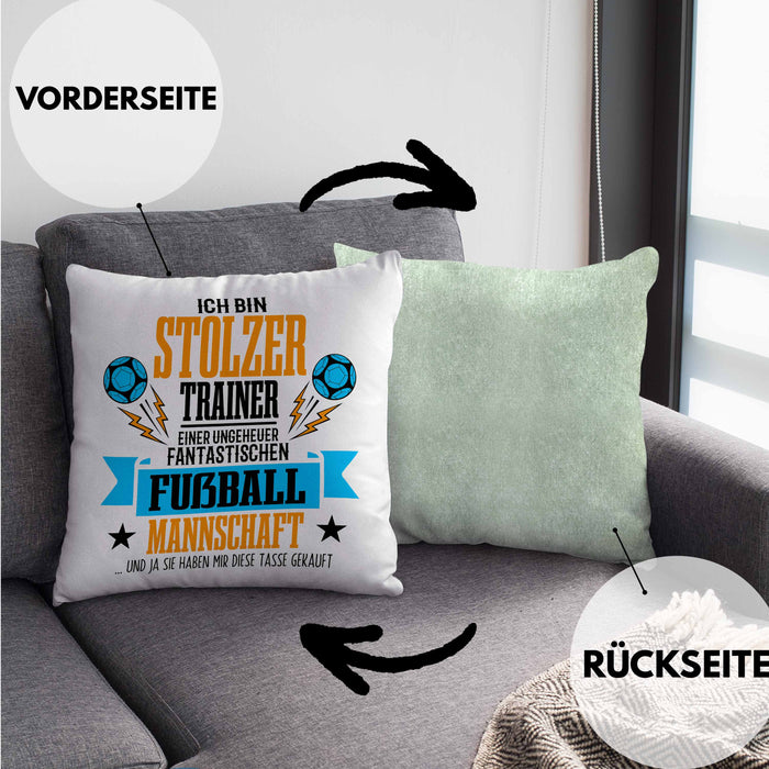 Fußballtrainer-Kissen mit Füllung 40x40 Geschenk von der Mannschaft für Trainer (Grau) Grün Trendation