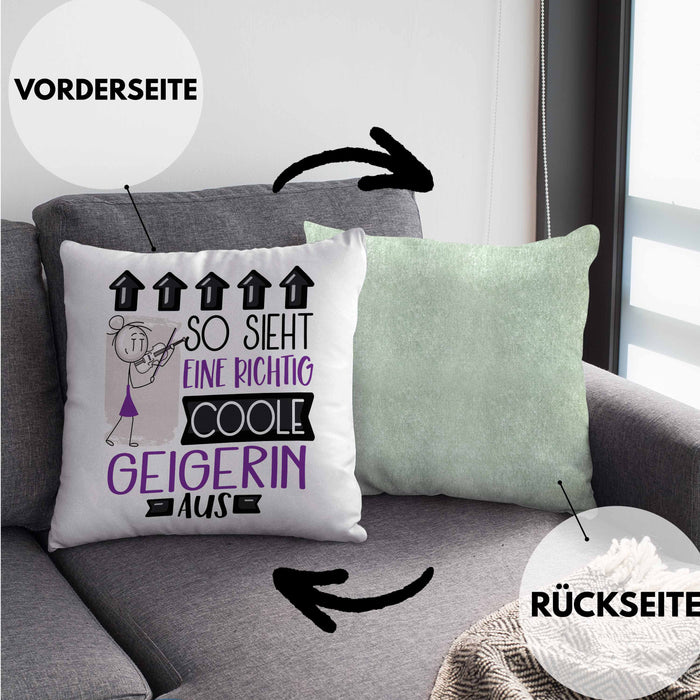 Geigerin Geschenk Kissen mit Füllung 40x40 Geschenkidee für Geigerin Geburtstag Weihnachten Spruch So Sieht Eine Richtig Coole Geigerin Aus (Grau) Grün Trendation