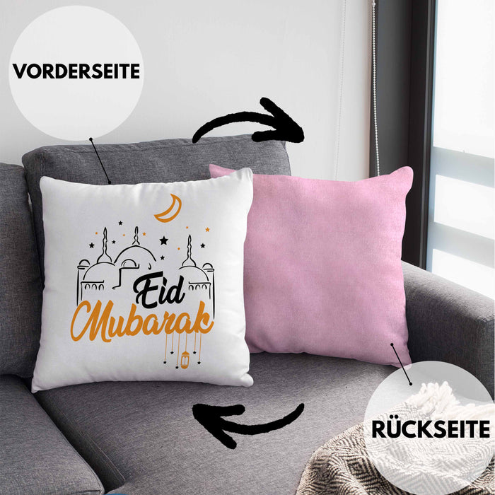 Eid Mubarak Kissen mit Füllung 40x40 Geschenk Muslime Geschenkidee Sprüche für Muslimische Menschen (Grau) Rosa Trendation