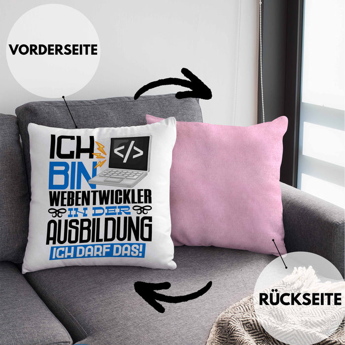 Webentwickler Ausbildung Kissen mit Füllung 40x40 Geschenk Ich Bin Webentwickler In Der Ausbildung Ich Darf Das Geschenkidee Spruch (Grau) Rosa Trendation